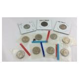 Eleven Jefferson nickels: 1943P, 1954S, 1958,