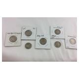 Seven buffalo nickels, 1928, 1925, 1936, 1937,