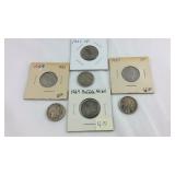 Seven  buffalo nickels 1929, 1935, 1937