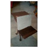 Small antique school desk. Painted brown and tan.