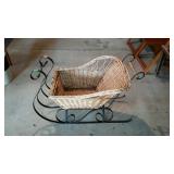 Home décor sled - natural wicker with black iron