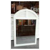 White painted wall hanging mirror measures 33