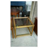 Rattan style glass top side table 25x25x21
