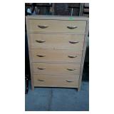 5 drawer chest, blond with chrome pulls, ready