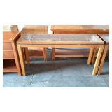Asian inspired sofa table. Glass insert over