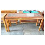 Asian inspired sofa table. Glass insert over