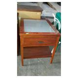 Stanley, single drawer, glass top end table with