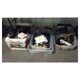 Three totes with power cords, cables etc
