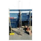 Long handled tool lot, includes garden rake and