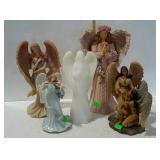 Angel statues - lot of five, 9" to 17" tall - one