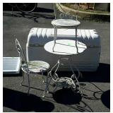Small metal patio table and chairs, table