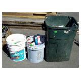 Group lot, includes trashcan with garage items, a
