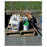 Skid lot, includes copper fittings, tomato cage,