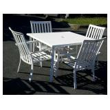 White metal patio table, with four chairs