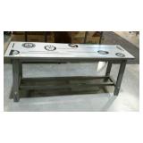 Wood bench, grey with attached black floral design
