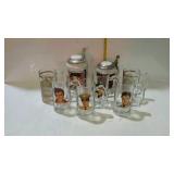 Elvis lot - two steins, set of four glass mugs, &