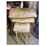 Nest of 3 side tables, rattan leg set with tops