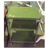 Nice green metal kitchen cart, having 3 shelves