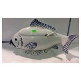 Soup tureen, fish shaped with lid & ladle, made in