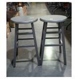 Counter height stools, painted grey, solid wood