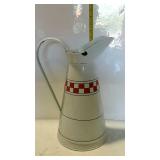 Enamel ware water pitcher, white with red