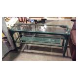 Faux wicker green sofa/hall entry table glass top