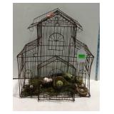 Home decor bird cage with faux birds & egg nests -