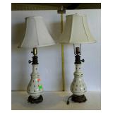 Pair of table lamps, 26" tall, ceramic and brass,