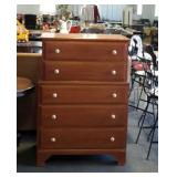 Birch finish dresser, five drawers with porcelain