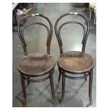 Pair of wooden ice cream parlor style chairs,