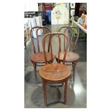 Three all wooden ice cream parlor style chairs,