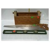 Wood tool tote with Craftsman hand saw & 2