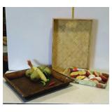 Home decor - three trays and group of artificial