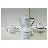 Enamel ware black/white coffee pot and red/white