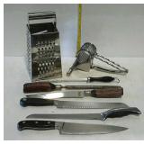 Kitchen utensils - grater, knives, knife steels,