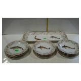 13-pc Limoge "fish set" - platter with twelve 8"