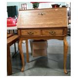 Oak drop front desk- Queen Anne footed with double