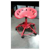 Shop stool- red poly implement style seat on metal