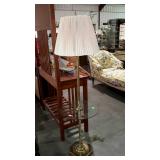Glass and brass floor lamp, glass center shelf