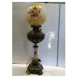 Miller electric lamp with glass floral globe