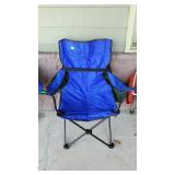 Blue folding camping chair, with miss match bag,
