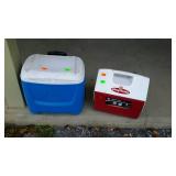 Two coolers, one is a igloo playmate and the