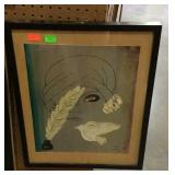 Wall art - lady, dove, and quill pen scene, signed