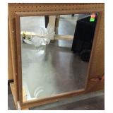 Wall mirror with frosted floral vase scene, framed
