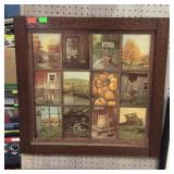 Print - fall harvest window pane scenes, framed -