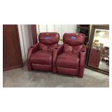 Red vinyl 2 piece power reclining media chairs