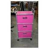 Rolling storage cart with three canvas drawers -