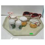 Tray lot, includes all Christmas cups and salt