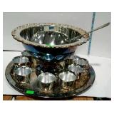 Silver plate punch bowl set with 10 cups