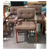 Lobby chairs, trio of brown upholstered arm